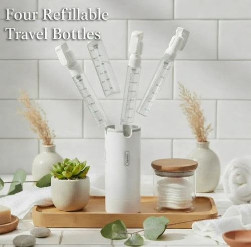 4-in-1 Travel Toiletry Bottles Set – TSA Approved, Leak-Proof Refillable Containers for Shampoo, Conditioner, Lotion & Face Cream